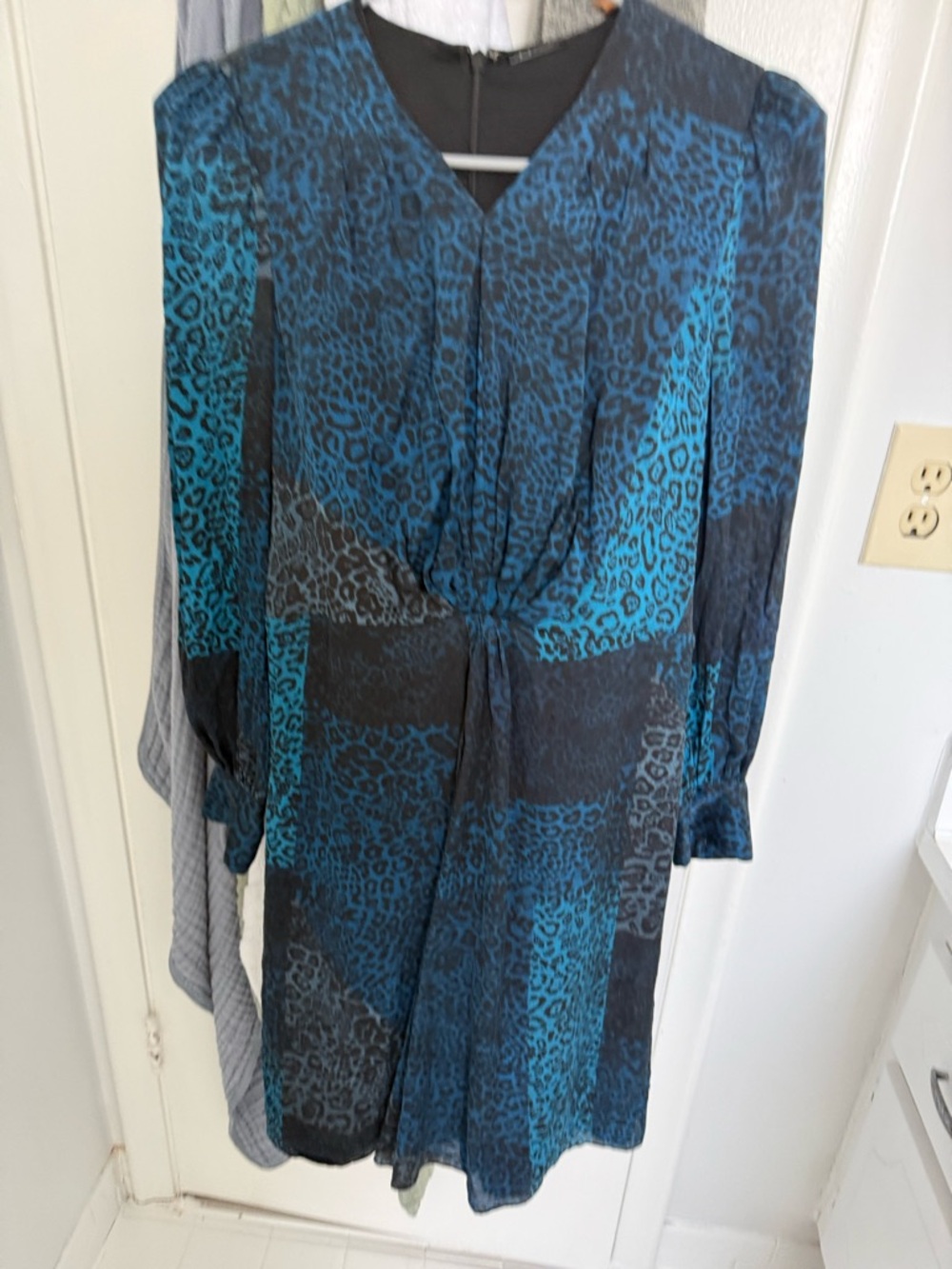 Elie Tahari Teal and Black Leopard-Print Dress